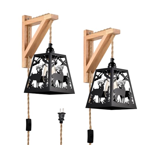 Plug-in-Wall-LightDeer-Matte-Metal-Wood-Shelf-Bracket-Rustic-Wall-SconcesBlack-Farmhouse-Wall-Sconces-Set-of-TwoVintage-Wall-Light-Fixtures-IndoorWall-Lamps-for-BedroomBedsideLiving-Room Plug in Wall LightDeer Matte Metal Wood Shelf Bracket Rustic Wall SconcesBlack Farmhouse Wall Sconces Set of TwoVintage Wall Light Fixtures IndoorWall Lamps for BedroomBedsideLiving Room