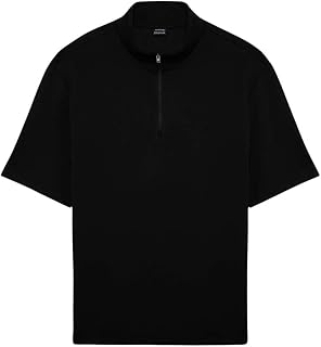 كنزة من ديفاكتو برقبة عالية للرجال، قصة عادية بكم قصير، مصنوعة من البوليستر والفيسكوز والإيلاستين