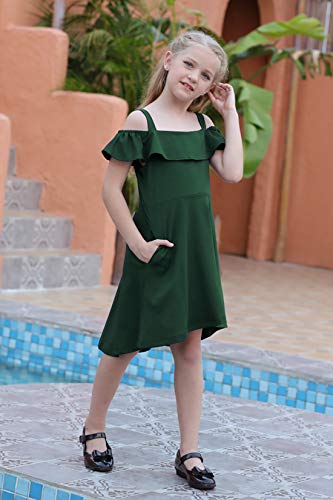 GORLYA Girl's Cold Shoulder Flounce Trim Elegant Casual Formal Dress with Pockets for 4-14T Kids4