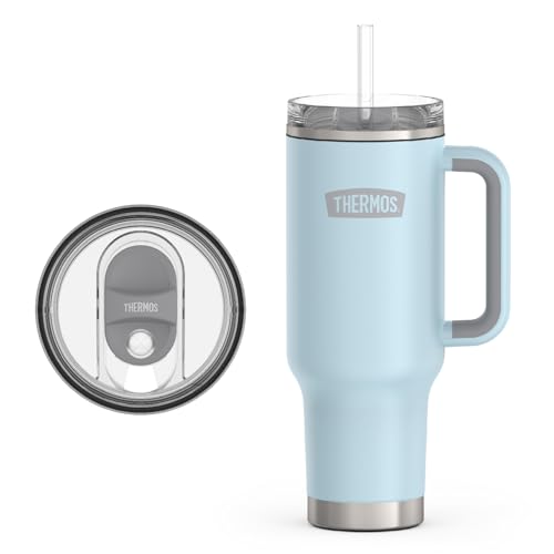 Image of THERMOS Stainless Steel Cup Holder Mug - 40 Ounce, Glacier - Insulated Tumbler with Lid and Straw, Plus Leak-Resistant Slide Lock