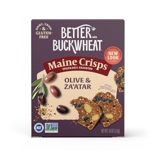Maine Crisp Olive & Za'atar Crisps, 4 Pack, Gluten Free Crackers - Grain Free, Non-Gmo - Sweet & Savory Flavor, for Cheese board, Salad topping & Jams