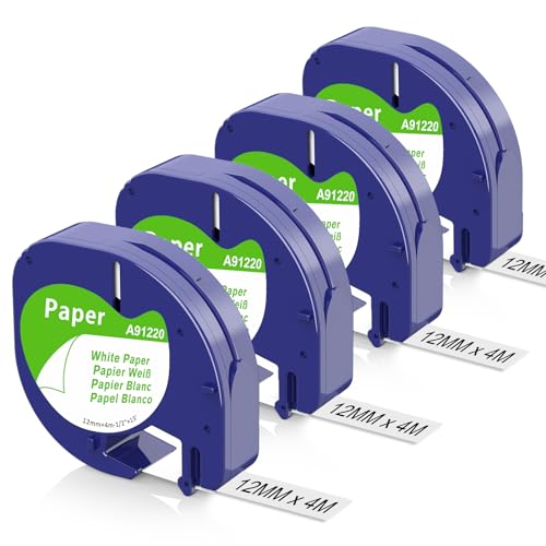 Aken Ruban Papier 12mm x 4m Compatible avec Dymo Letratag Ruban Papier 12mm x 4m pour Dymo Letratag 200B LT-100H 100T XR