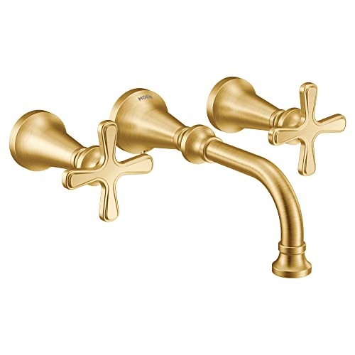 Moen TS44105BG Colinet Traditional Cross Handle Wall Mount Bathroom Faucet Trim Valve Required, Brushed Gold Moen TS44105BG Colinet Traditional Cross Handle Wall Mount Bathroom Faucet Trim Valve Required, Brushed Gold