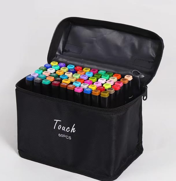 Kit Caneta Marcadora Ponta Dupla, Caneta Colorida de Secagem Rápida para Desenho Profissional, Arquitetura, Mangá e Material Escolar Artístico (60Cores-Kit Caneta Marcadora Ponta Dupla)