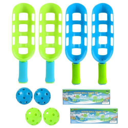PULEEBO Scoop Ball Set for kids - 2 Sets of Scoop and Toss Game includes 4 Scoops & 4 Balls Outdoor Indoor Game for kids Beach Lawn Backyard Scoop Ball Game for Kids and Family 2 Bule 2 Green