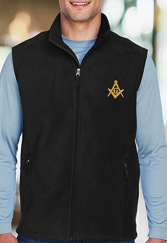 Gold Square & Compass Embroidered Masonic Men's Fleece Full-Zip Vest2