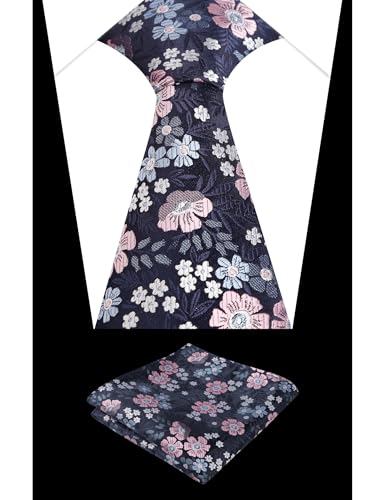 Image of Alizeal Mens 3.15'' Natural Flower Pattern Tie with Floral Pocket Square Set