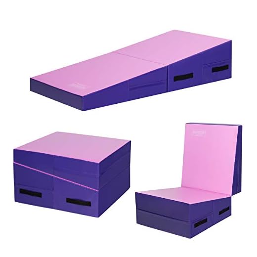 GYMAX Incline Gymnastics Mat, 60"X30"X14" Wedge Shape Gymnastics Incline Mat Folding Gymnastics Gym Fitness Tumbling Mat, Ideal for Tumbling, Practice & Exercise (Light Pink+Purple, 60"X30"X14")