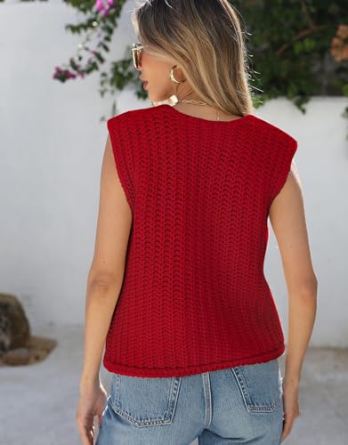 Image of Trendy Cardigan Sweater Vest Crochet Knit Top Sleeveless Bows with Pockets