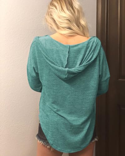 Image of Womens Long Sleeve V Neck Hoodie Sweatshirts Lightweight Pullover Tops