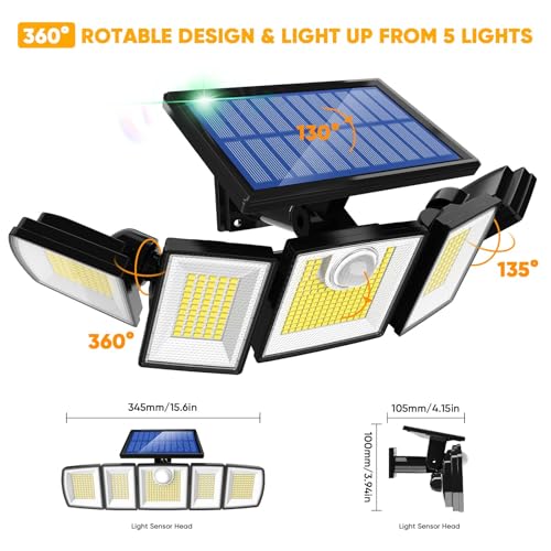 Outdoor Solar Light Motion Sensor Waterproof - 3000 Lumens 3 Modes 416 LEDs 32ft 2400mAh 5 Heads Security Lights Flood Lights with Remote for Patio Yard Pool Outside （Wireless, 3p） by MDCMDCM - Image 8