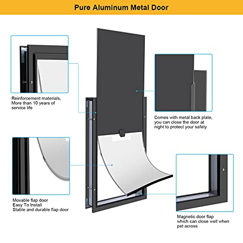 Ownpets Aluminum Dog Door Extra Large Pet Door Inner Frame 23.62" H X 14.17" W Magnetic Flap Heavy Duty Doors For Pets Up To 220 Lbs,Black,For Door,Wall & Screen #TOP2