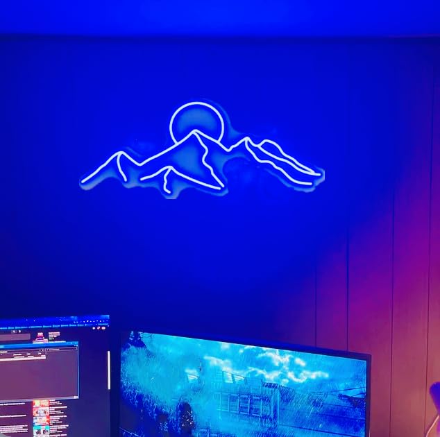 LED Decorative Mountain Neon Sign USB Powered with Dimmable Switch for Wall Decor,Blue Mountain Neon Light for Boy Girl Room, Sunrise Sunset Handmade Wall Art Lamp for Friends, Partner,Mom