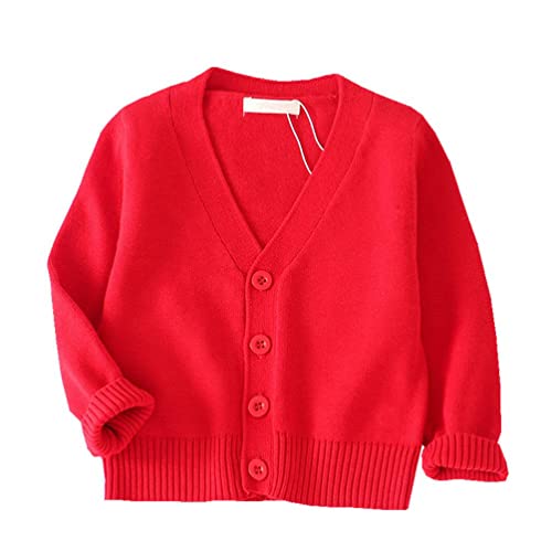 LNICEAR Baby Boys Girls V-Neck Casual Cardigan Sweaters Long Sleeve Button Cotton Solid Color Uniform Knit Tops Outwear