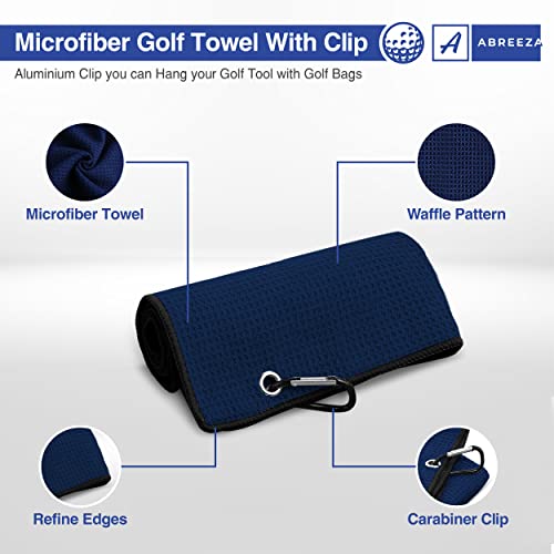 Golf Towels For Men, Microfiber Golf Towel, Waffle Pattern Tri-Fold Golf Accessories For Men | Golf Cleaning Brush | Navy Blue Golf Towel (Navy Towel With Brush) #TOP1