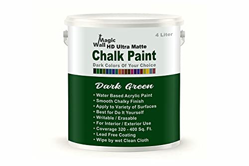 Image of MagicWall Chalk Paint Dark Colors|4 Liter - Matt Finish|Water Base Acrylic Paint|Coverage : 320 To 400 Sq. Ft.|Apply On Surfaces Like Walls,Boards,Furniture&Home Decor Products. (Dark Green)