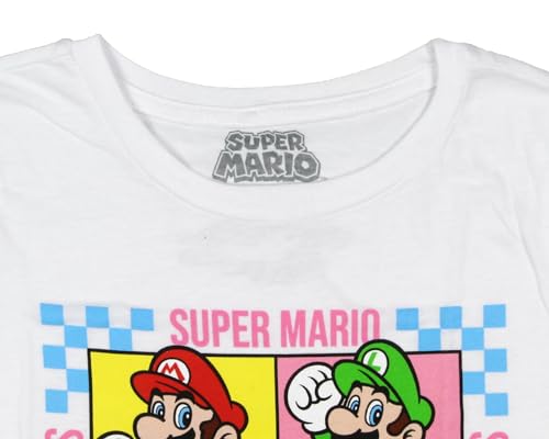Seven Times Six Super Mario Girls Checkered Grid Mario Luigi Peach Toad Panel Kids Short Sleeve T-Shirt3