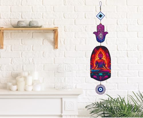 Image of createcrafts Designer Buddha Mdf Wall Hanging for Home Decor | Evil Eye Hamsa Hand Peaceful Charm Door Wall Decorative Hanging Item (Buddha)