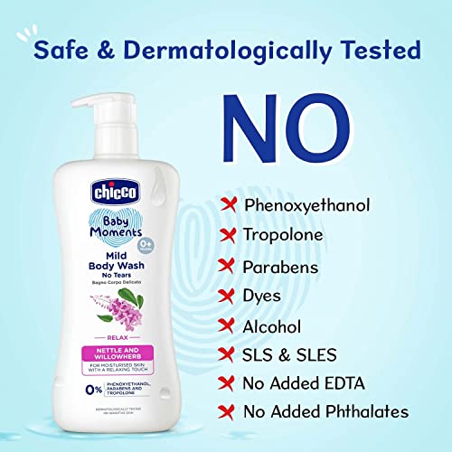 Image of Chicco Baby Moments Mild Body Wash Relax, New Advanced Formula with Natural Ingredients, No Tears & Soap-Free, Mild formula for Baby's Body & Face Wash, No Phenoxyethanol and Parabens (200ml)