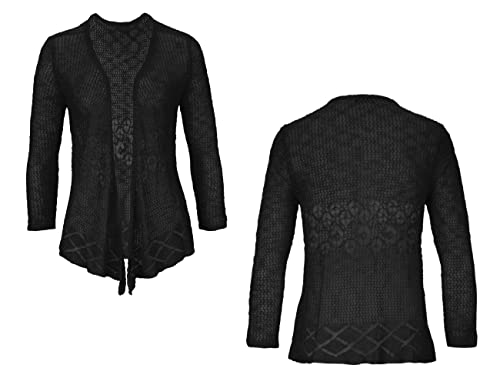 Image of Nulibenna Womens Sheer Shrug Sweaters 3 /4 Sleeve Open Front Tie Cardigan Bolero Jacket Lightweight Crochet Knit Cover Up Tops