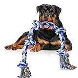Lmlpt Dog Rope Toy for Large Aggressive Chewers, Heavy Duty Rope Chew Toy Indestructible Tough Tug of War Blue Dog Toys,3 Feet 5 Knots Interactive Cotton Ropes Toys for Large Breeds Teeth Cleaning