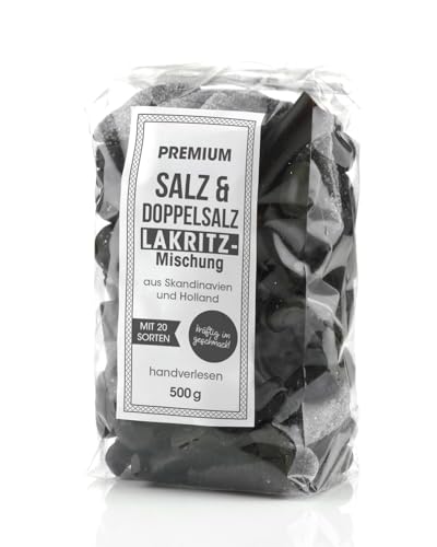 Salzige 500g Premium Lakritzmischung. Salzig und Doppelsalz. Handverlesene Lakritz-Spezialitäten aus Skandinavien und Holland. Als Geschenk oder zum selbst genießen
