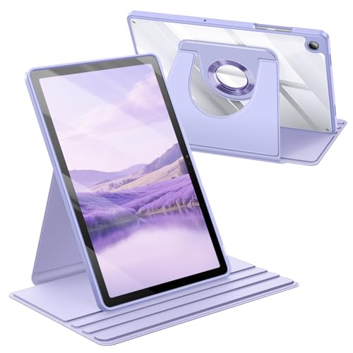 Fintie 360 Degree Rotating Case for Samsung Galaxy Tab A11+ Plus 11 Inch 2025/ A9+ Plus 2023, Swiveling Protective Stand Clear Back Cover, Auto Wake/Sleep, Purple
