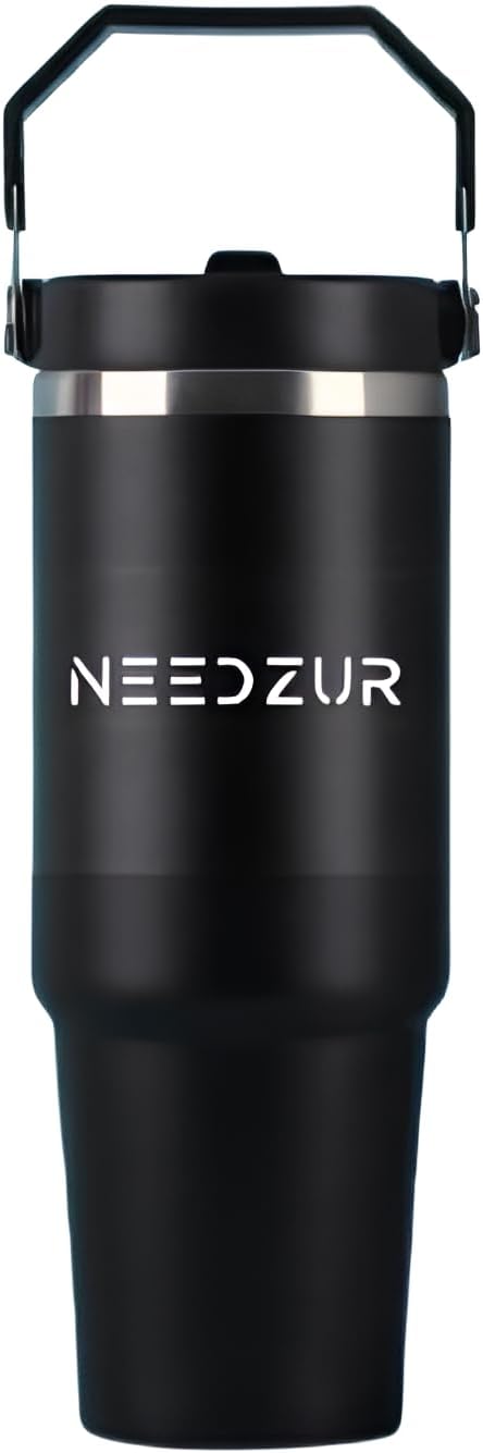 NEEDZUR Portable Stainless Steel Vacuum Insulated Tumbler, 30oz, Double Wall, Leak Proof Lid with Handle (Black), FY - B33