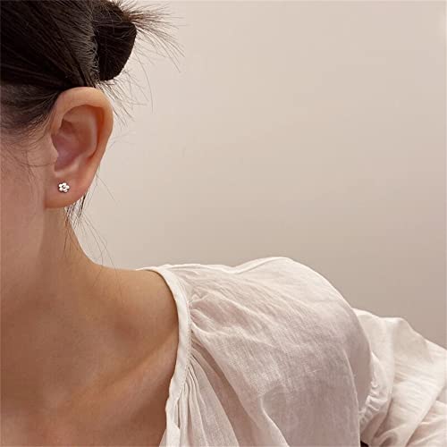 18G Minimalist Flower Sterling Silver Earrings for Women Girls Teens Hypoallergenic Stud Tiny Small 4mm Ball Back Cartilage Tragus Piercing Screw Post Cute Birthday Holiday Jewelry Gifts3