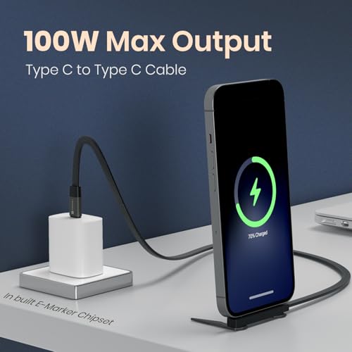 Image of Portronics 100W Dockline Type C to Type C Cable With In Built Stand, E-marker Chipset, Strong Braided Cable, Data Sync, Compatible With Laptop, Smartphone, iPhones, Tablets(Black)