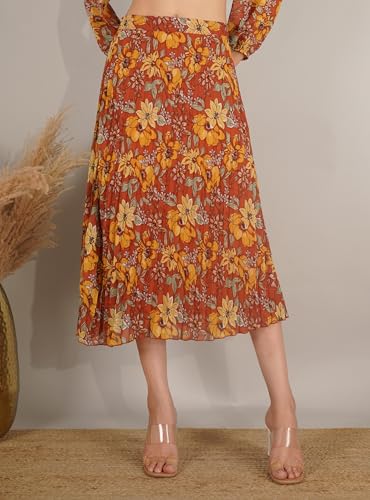 Image of NUEVOSDAMAS Floral Printed Pleated Navy /Multi Skirt