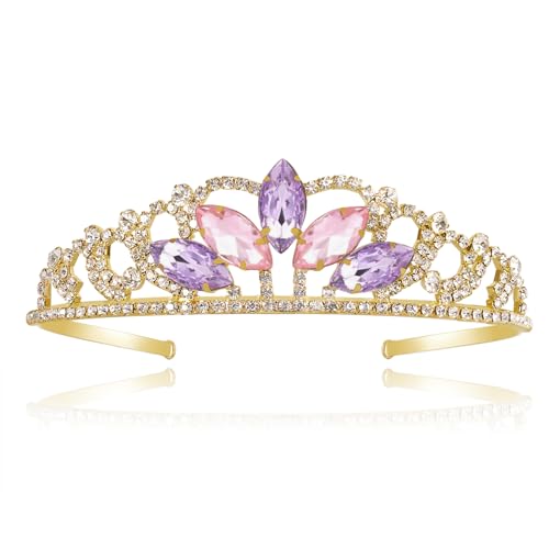 JINSAWW Rapunzel Tiara Princess Crown Tangled Fans Sparkle Gold Crown Rapunzel Costume Accessories for Women Halloween Cosplay Birthday Gift