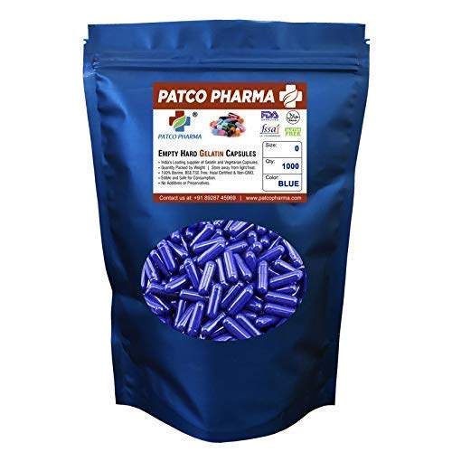 Patco Pharmaceuticals - Size 0 Dark Blue Empty Gelatin Pill Capsule - Gluten Free/Halal Certified | DIY Powder Filling (Pack of 1000)