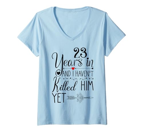 Womens 23rd Wedding Anniversary for Wife Her 23 Years of Marriage V-Neck T-Shirt