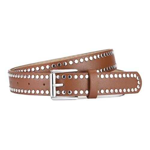Womens Belt Fashion Belt Men Women PU Leather Material Rivet Decoration Punk Style Alloy Silver Pin 107CM