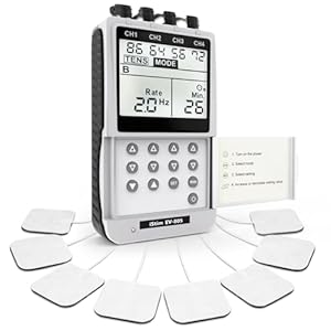 iSTIM EV-805 TENS EMS 4 Channel Rechargeable Combo Machine Unit – Muscle Stimulator + Back Pain Relief and Management- 24 Programs/Backlit (Including Electrodes Pads)