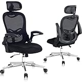 OHFILA Office Chair, Ergonomic Breathable Mesh,Flip-Up Arms and Adjustable High Back Lumbar Support,Comfy Computer Chair for Home Office (Black, 407)