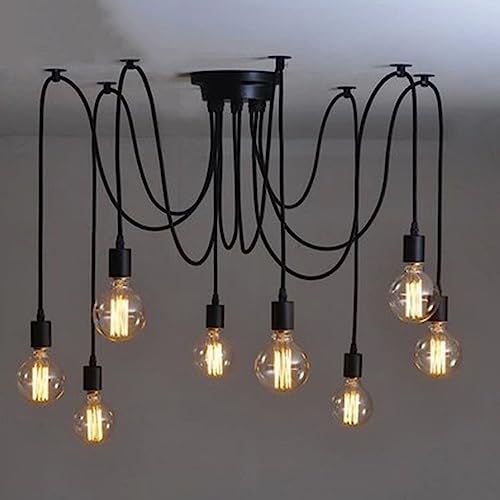 Lámpara techo ajustable araña vintage negra E27 clásica creativa 3