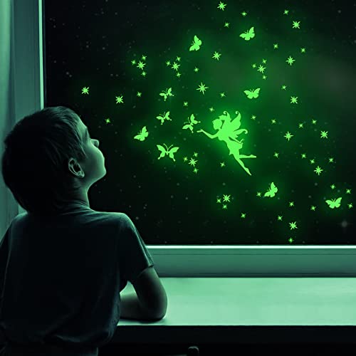 Feen Leuchtender Wandaufkleber, Leuchtsterne Selbstklebend für Kinderzimmer Mädchen Schlafzimmer Babyzimmer Deko, Leuchtsticker Fee Wandsticker, Leuchtpunkte Sternenhimmel Dekoration