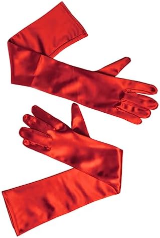 Happy Hippo Long Red Satin Opera Gloves For Women, Mrs Claus, Cruella Deville, Red Riding Hood - Accessories for Halloween Costumes for Women, Red, One size