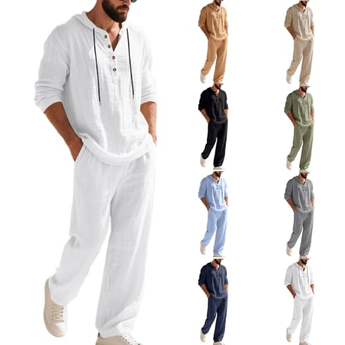 Men Linen Sets Outfits 2 Piece,Mens Linen Suit 2 Pieces Cotton Set...