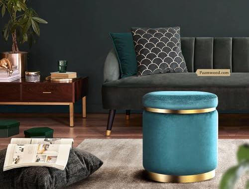 Image of Paamwood Velvet Sitting Stool - Luxurious Ottoman Footrest for Bedroom & Living Room, Wooden Sofa Side Stool, Makeup Chair, Pouf for Home & Office Decoration (Sea Blue Pack of 6)