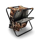 Camco Folding Camping Stool Backpack Cooler Trio- Camping/Hiking Bag with Waterproof Insulated Cooler Pockets and Sturdy Legs for Seating, Great For Travel - Camouflage (51908)