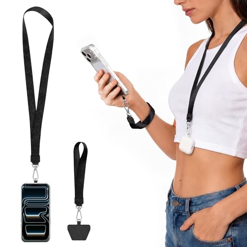 takyu Mobile Phone Lanyard for Keys 2 Pieces Neck Strap and Wrist Tether Lasso Key Chain Holder Universal Phone Case Anchor for Protection compatible with iPhone Samsung Galaxy and SmartphonesBlack
