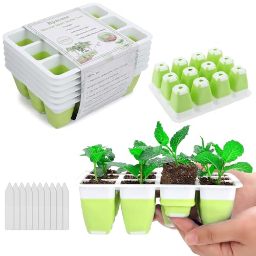 Ryscam 6pcs Reusable Seed Starter Kit 72 Cells Seed Starter Trays Silicone Seedling Starter Trays for Starting Plant Seeds with Flexible pop-Out Cells Indoor Gardening Plant Germination Trays