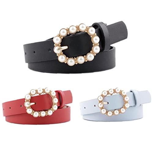 Women Leather Belt with Pearl Pin Buckle for Women Shorts Dresses Accessories4