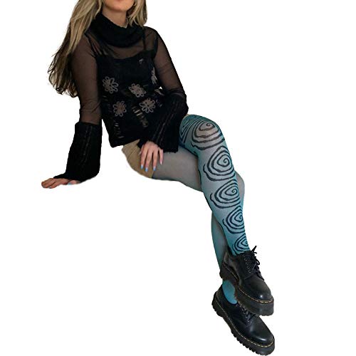 Woman Y2K Sheer Tights Mesh Pantyhose Long Stockings Tie Dye Colourful Patterned Tight Skinny Leggings3