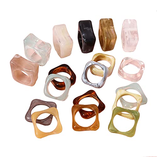 14-18Pcs Resin Rings, Plastic Rings Acrylic Rings For Women Teen Girls, Chunky Aesthetic Trendy Colorful Cute Stackable Jewelry, Bulk Rings, Statement Dome Thick Rings (A, Acrylic) #TOP28