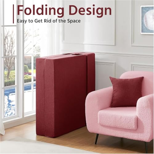 Image of Urban Decor Foldable Sofa Bed 3X6' Feet Perfect for Guest Jute Fabric 1 Seater Sofa Bed for Home & Office Space-Saving-Red