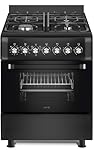 HYE Cooker - Gas Cooker With 4 Gas Burners, 62L Electric Oven, 60cm Width, Modern Freestanding Design, Black, Ideal For Family Homes - C01FS60G17